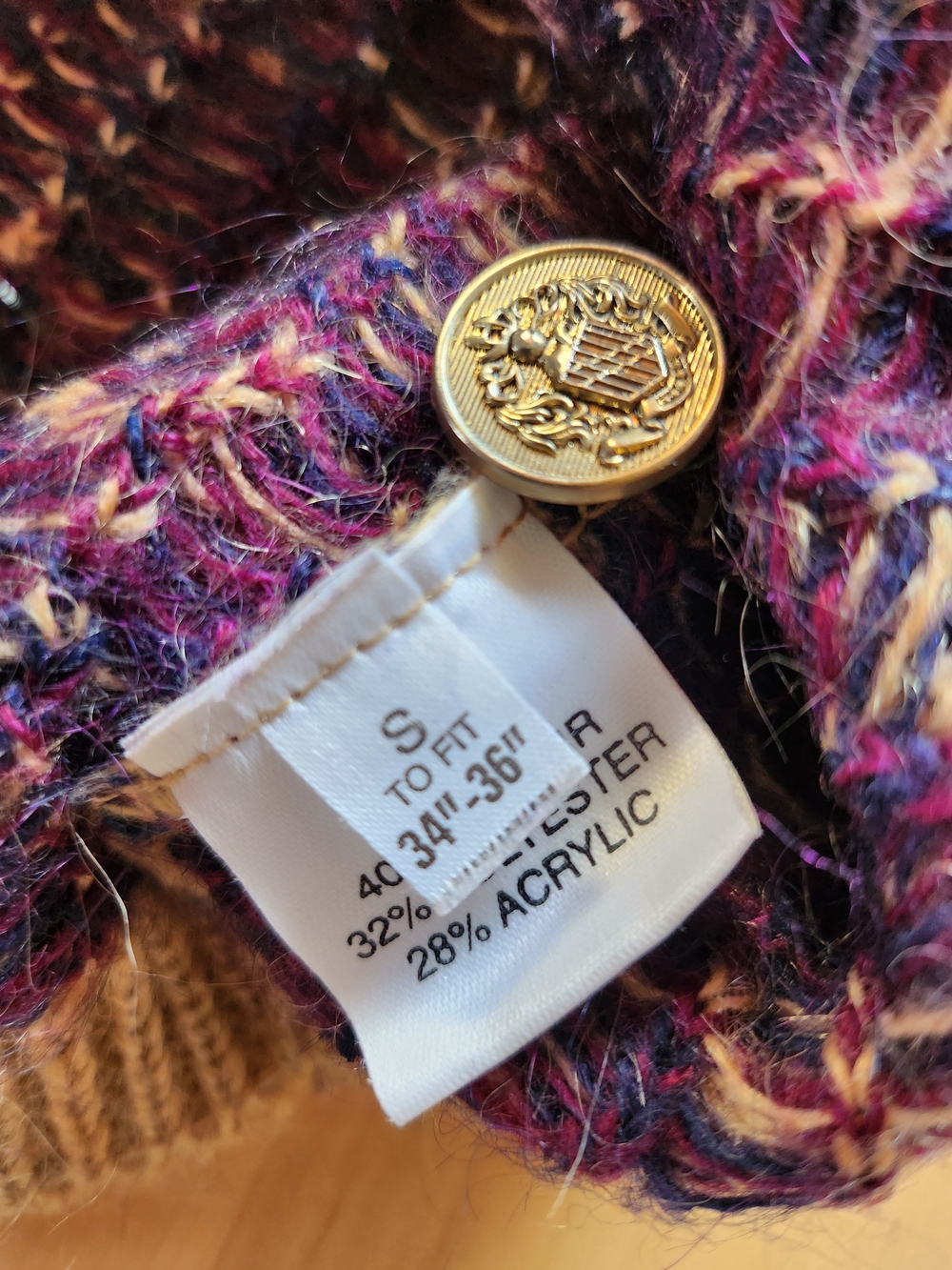 Vtg Scottish Mohair Plaid Cardigan Tan/Navy/Maroon Gold Buttons - Picture 8 of 9